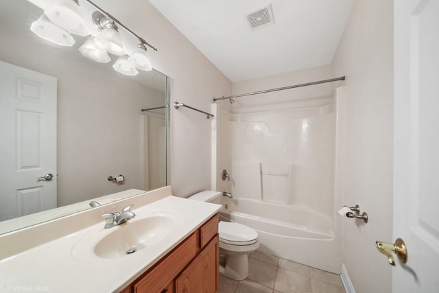 full bathroom featuring tile patterned flooring, vanity, toilet, and shower / tub combination