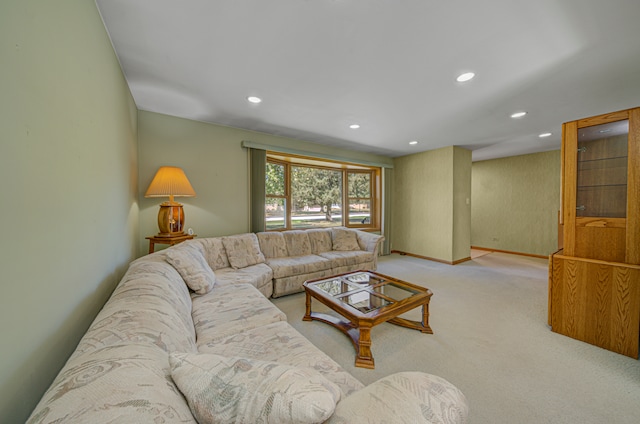 living room with light colored carpet