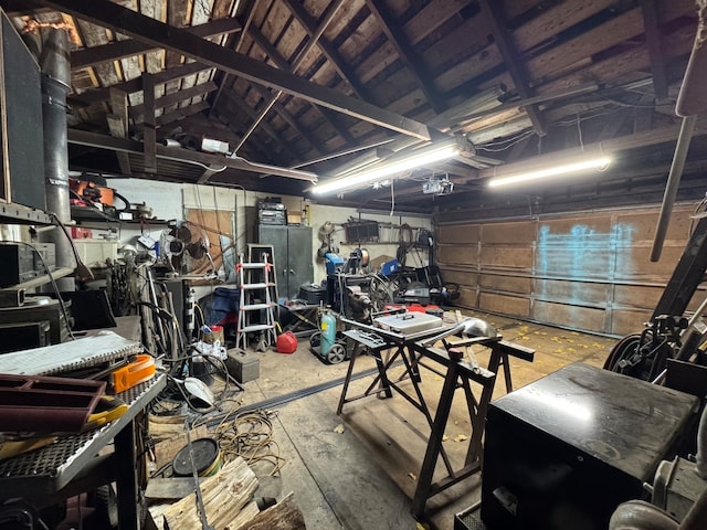 garage with a garage door opener