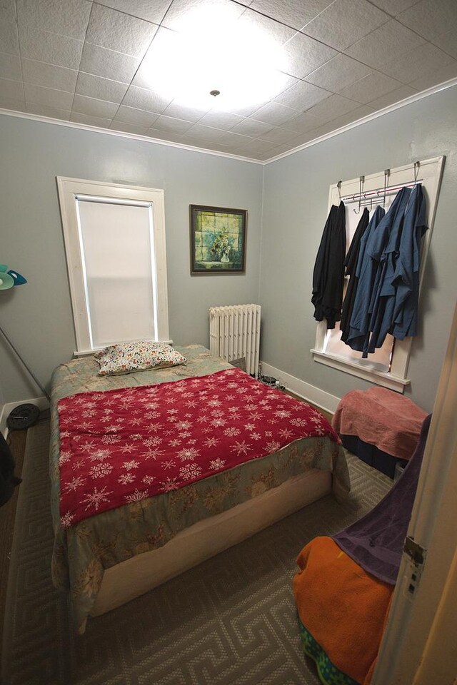 280A W Exchange St, Crete, IL 60417 - carpeted bedroom with radiator heating unit, ornamental molding, and baseboards