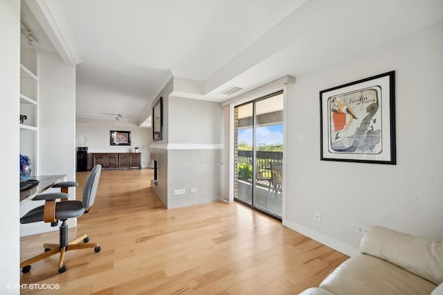 office space featuring light hardwood / wood-style floors