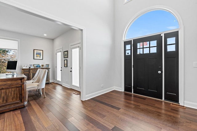 entrance foyer with dark hardwood / wood-style floors and a wealth of natural light