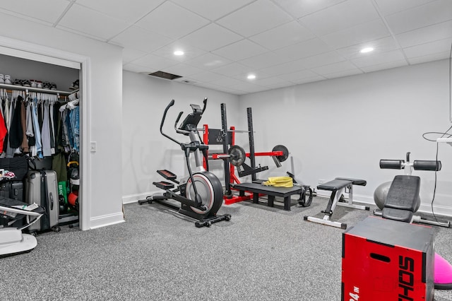 exercise area with a drop ceiling