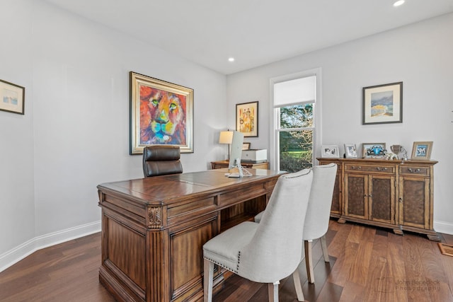 office space featuring dark hardwood / wood-style floors