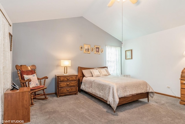 13482 S Silverleaf Rd, Plainfield, IL 60544 - bedroom with vaulted ceiling, carpet, baseboards, and a ceiling fan
