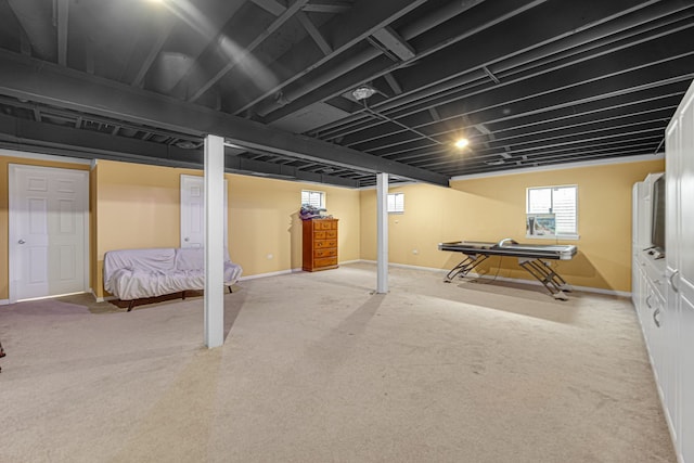 basement featuring carpet flooring