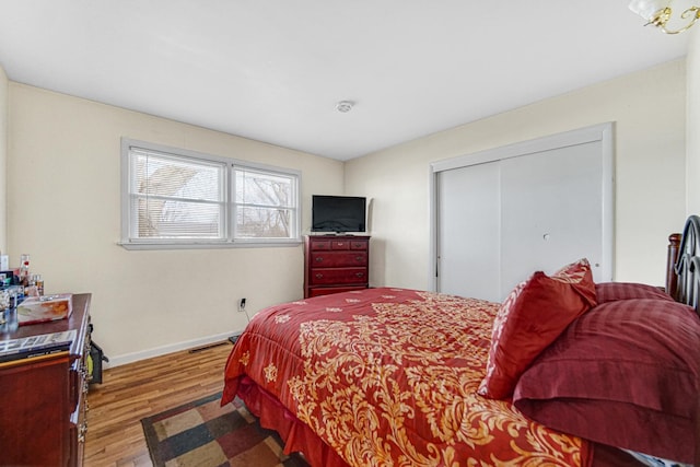 bedroom with a closet and wood-type flooring