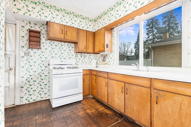 kitchen with sink and white electric stove