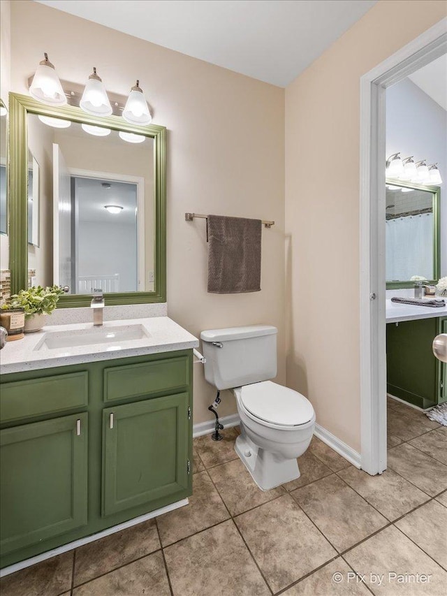 bathroom with tile patterned floors, toilet, and vanity