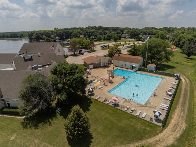 aerial view with a water view