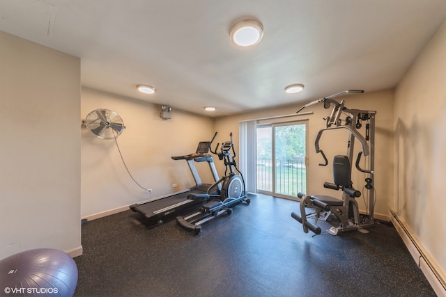 exercise area featuring a baseboard radiator