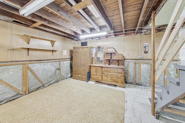 basement with wood walls