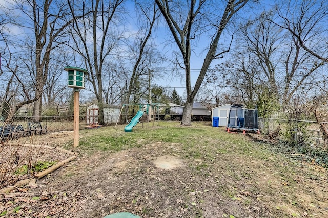 view of yard featuring a trampoline