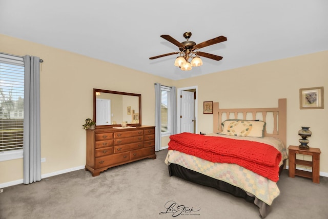 bedroom featuring ceiling fan and carpet flooring