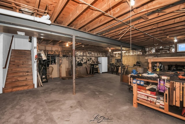 basement featuring a workshop area