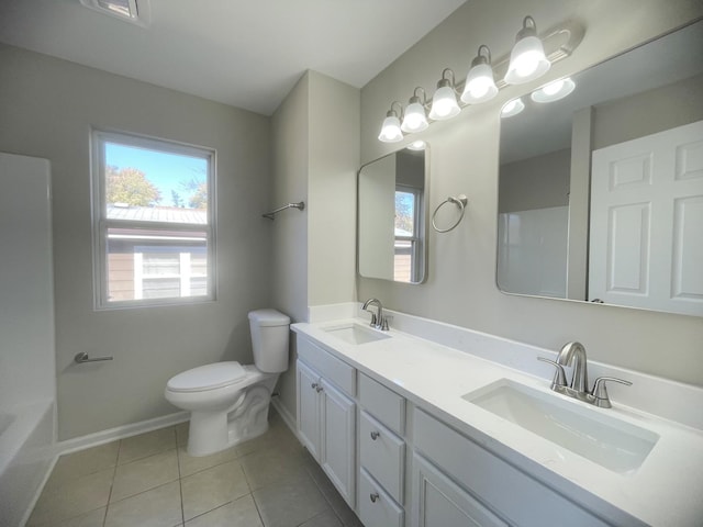 bathroom featuring tile patterned flooring, vanity, and toilet