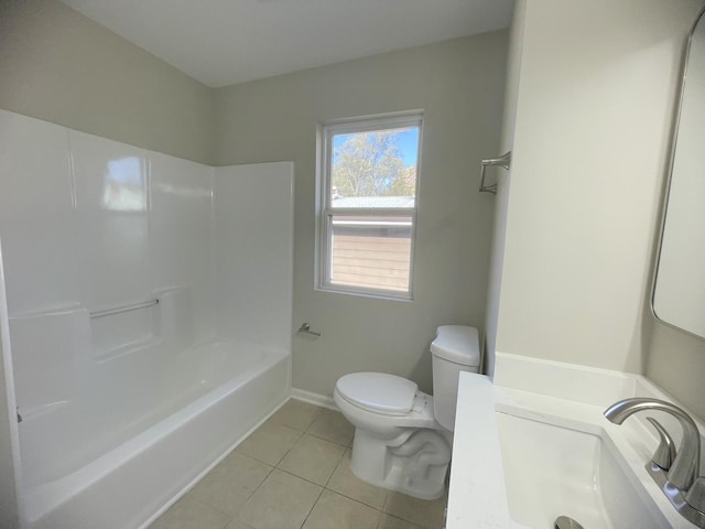 full bathroom with tile patterned floors,  shower combination, toilet, and sink