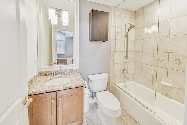 full bathroom with washtub / shower combination, vanity, and toilet