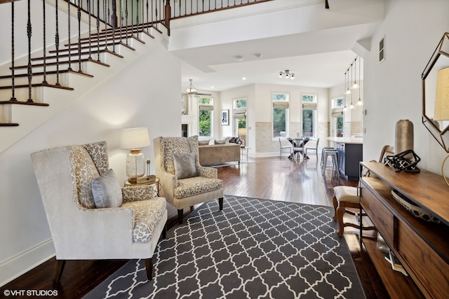 living room featuring dark hardwood / wood-style flooring