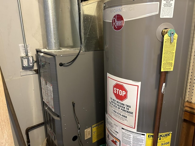 utility room with gas water heater and heating unit