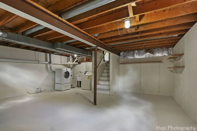 517 Grandview Dr, Round Lake Park, IL 60073 - unfinished basement with washer / dryer and stairway