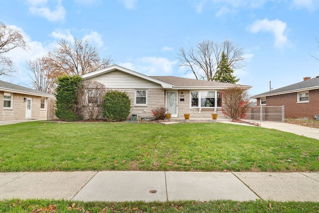 ranch-style house with a front lawn