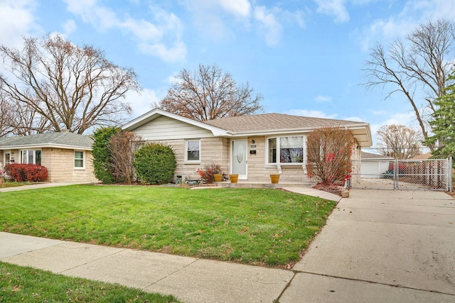 ranch-style home featuring a front lawn