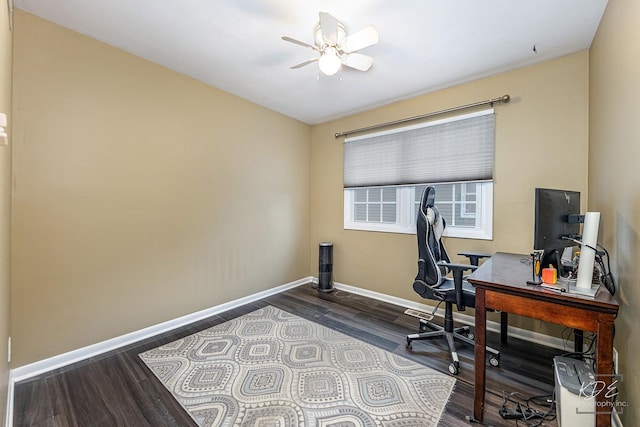 office space with ceiling fan and wood-type flooring