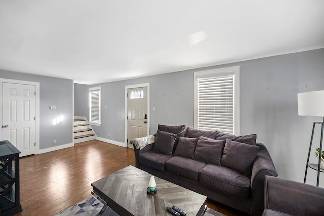 living room featuring dark hardwood / wood-style flooring