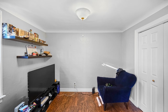 living area with dark hardwood / wood-style floors