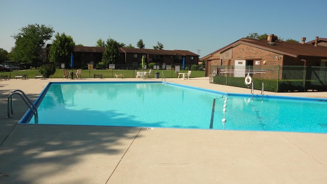 view of swimming pool with a patio area and a yard