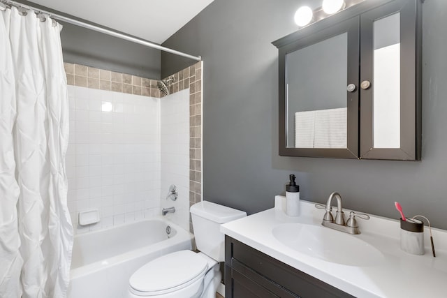 full bathroom featuring vanity, toilet, and shower / bath combo with shower curtain