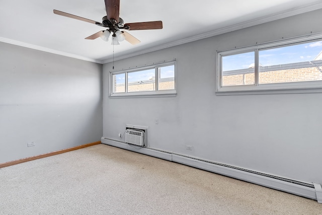 1733 N Larrabee St Unit 0, Chicago, IL 60614 - carpeted spare room featuring baseboards, a baseboard heating unit, crown molding, and a ceiling fan