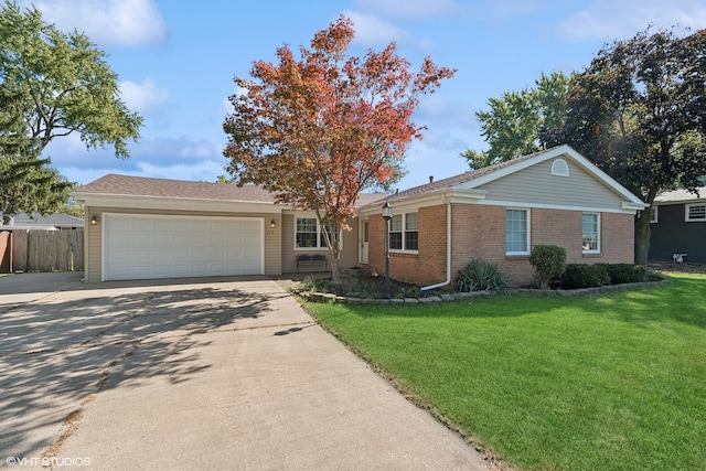 ranch-style house with a front lawn and a garage