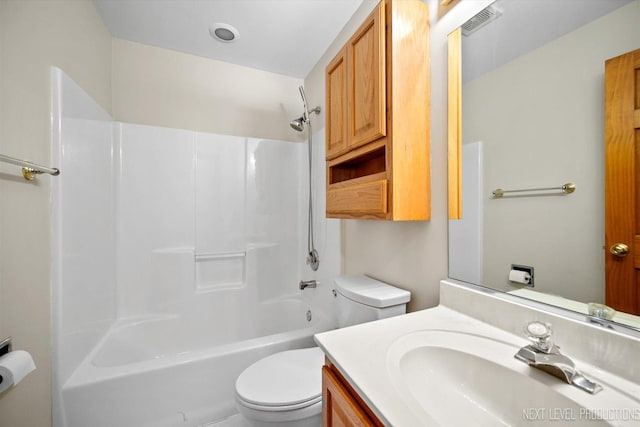 full bathroom with washtub / shower combination, vanity, and toilet