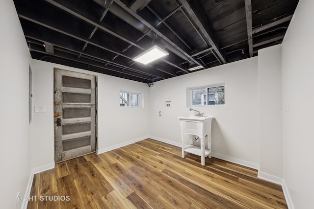 basement featuring wood-type flooring