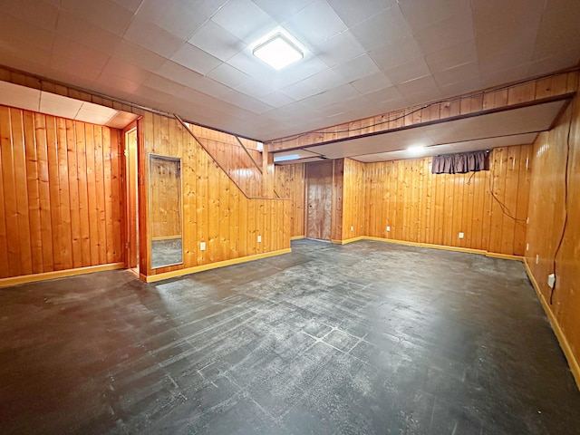 basement with wooden walls