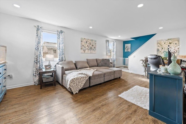 living room featuring dark hardwood / wood-style floors