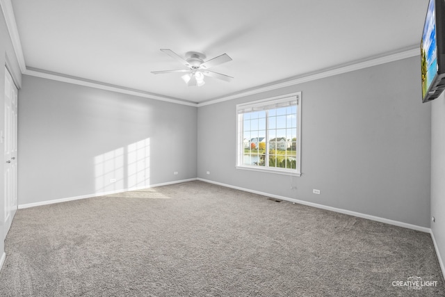 empty room featuring carpet floors and ornamental molding