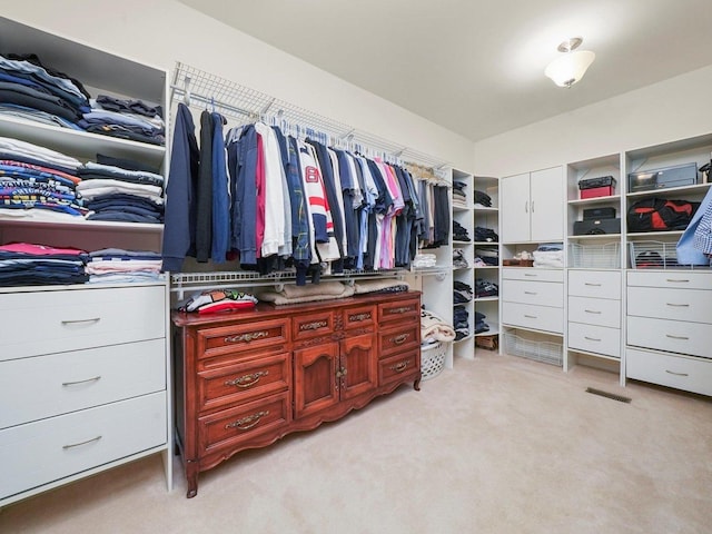 spacious closet with light colored carpet