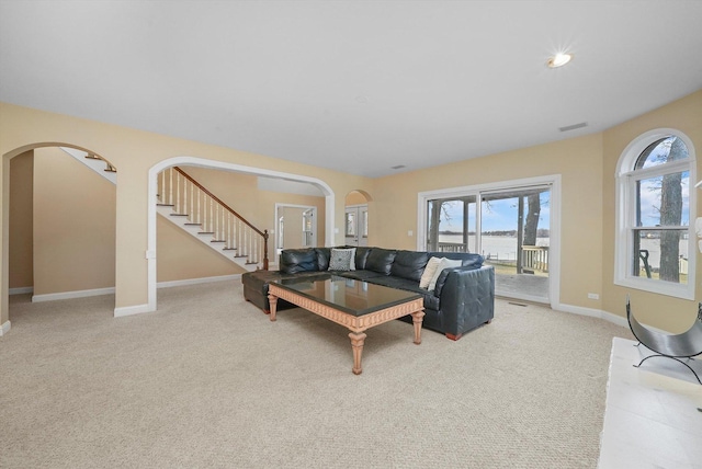 living room with light carpet