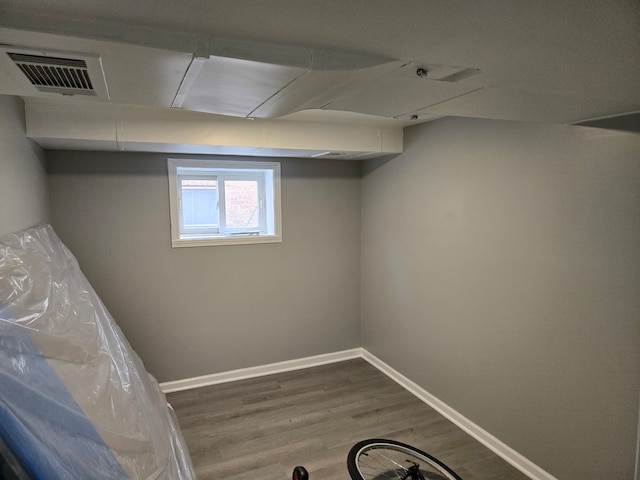 basement featuring wood-type flooring