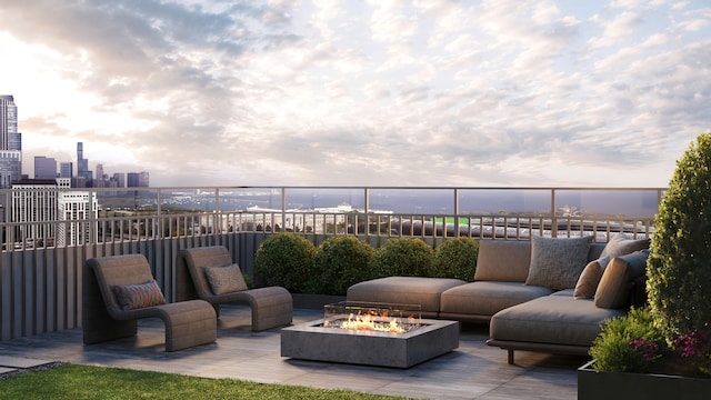 view of patio / terrace featuring an outdoor fire pit