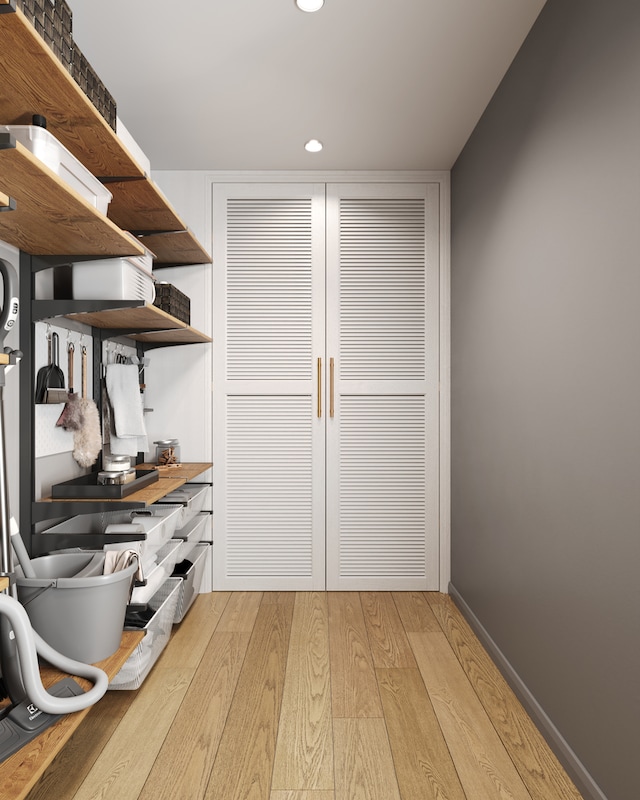 mudroom with light hardwood / wood-style floors