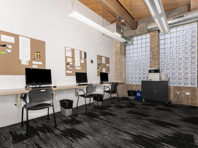 office with beamed ceiling and wood ceiling