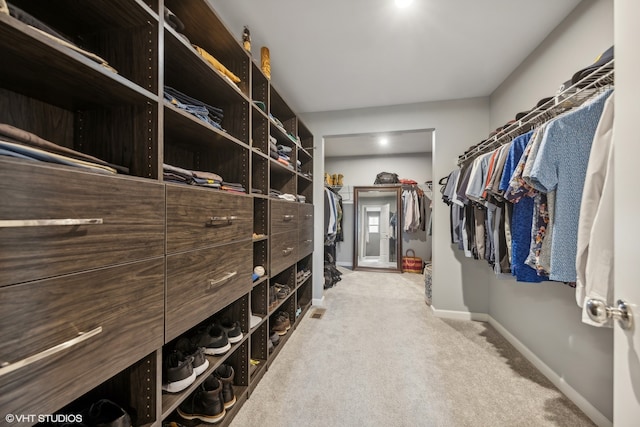 spacious closet with light colored carpet