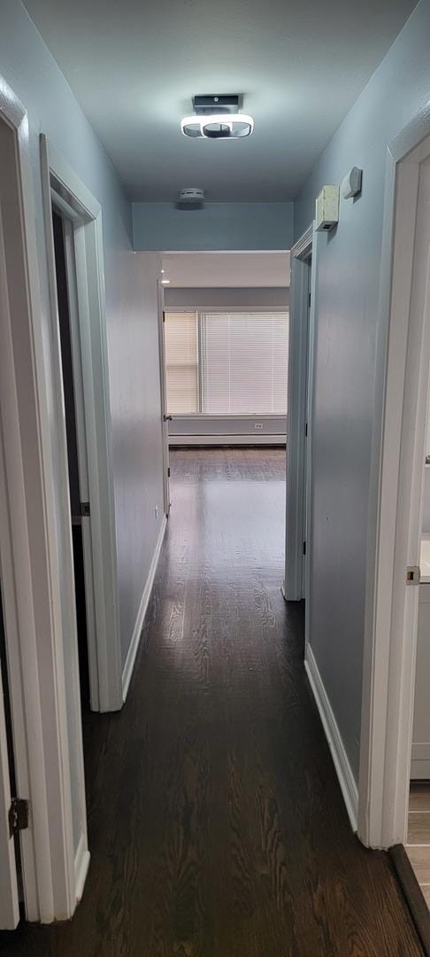 hallway featuring dark hardwood / wood-style flooring