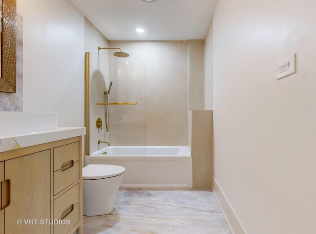 full bathroom featuring vanity, shower / bathtub combination, and toilet