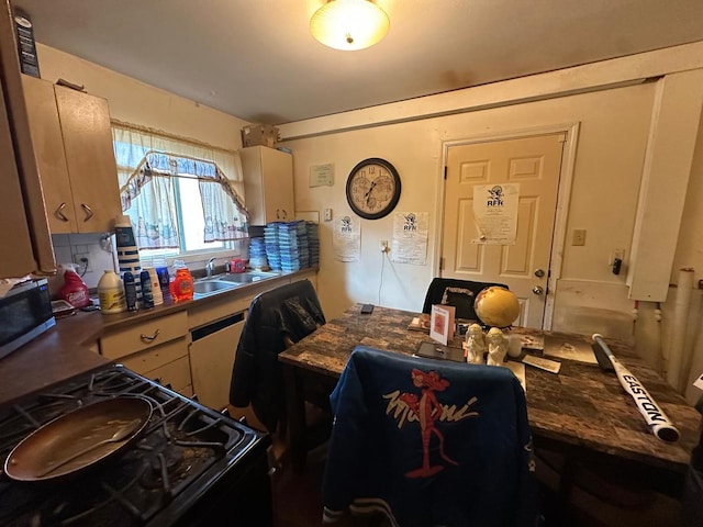 kitchen with black stove and sink