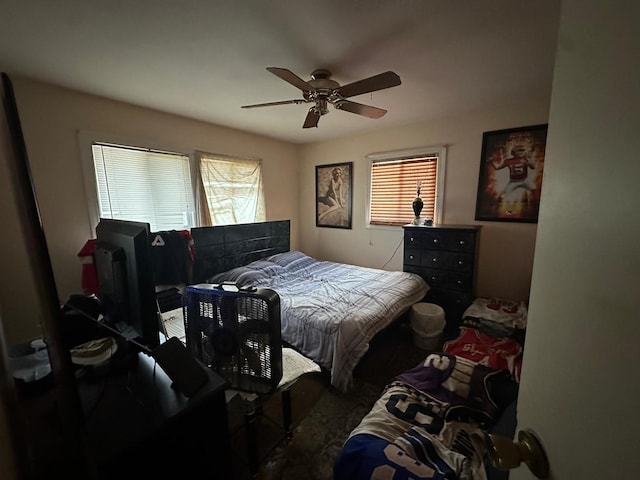 bedroom featuring ceiling fan